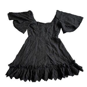 Showpo dress Fancy A Spritz Mini Square Neck Black Embroidery size 4 short